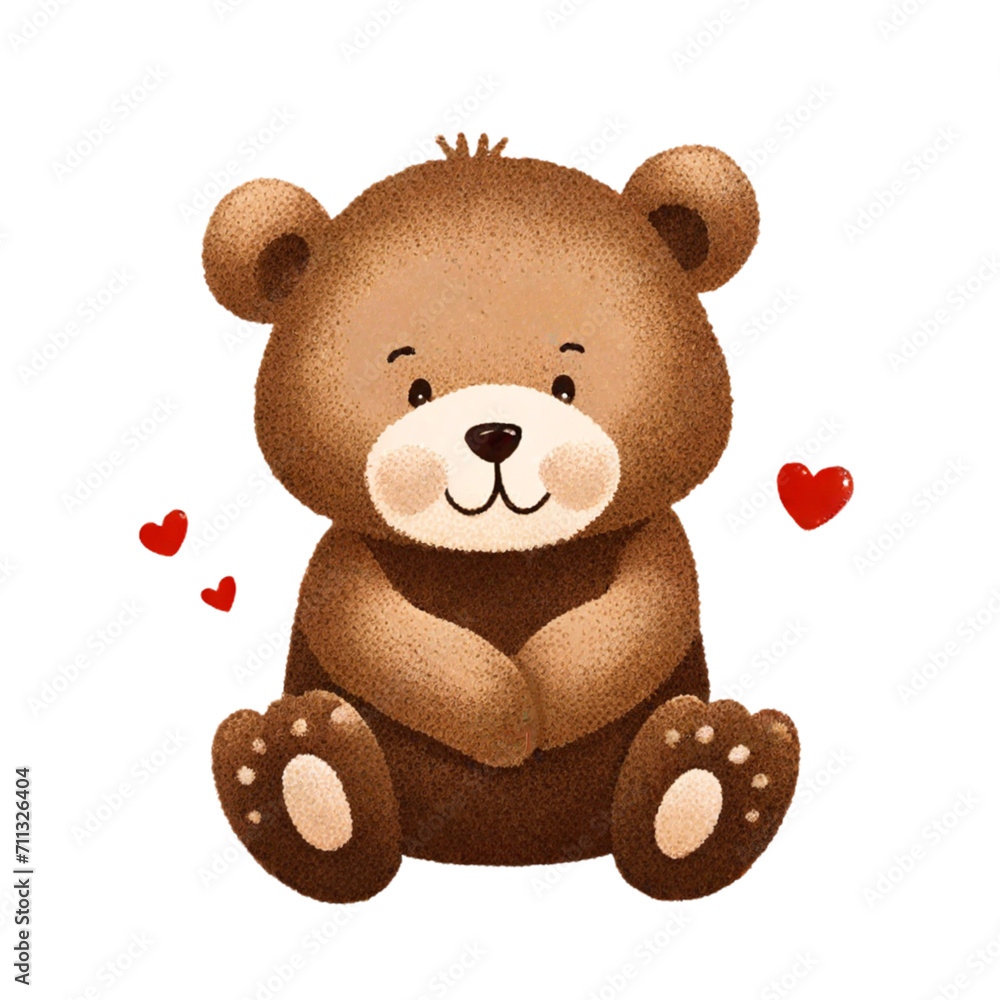 Fototapeta premium Cartoon cute little bear with balloons on Valentine's Day