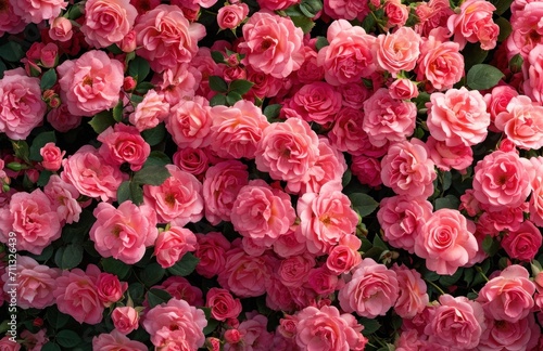 many pink roses forming a wall of roses