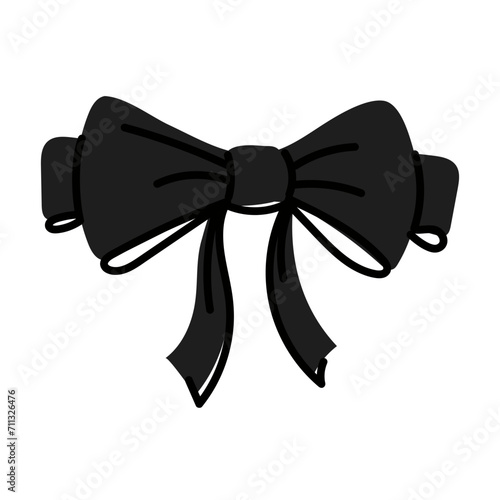 Black bow, tie, gift bow, hairpin. Vector illustration, hand-drawn. Individual colorful design elements. Wedding celebration, holiday, party decoration, gift, gift concept. Red black white colors Flat