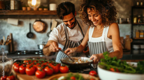 Joyful pair cooking together, turning everyday tasks into shared moments of delight