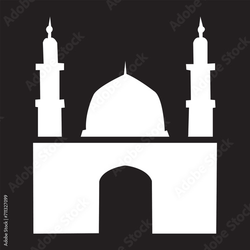 Mosque silhouette for Ramadhan Kareem. Mosque or masjid. Monochrome icons on a white background. Muslim worship place symbol.