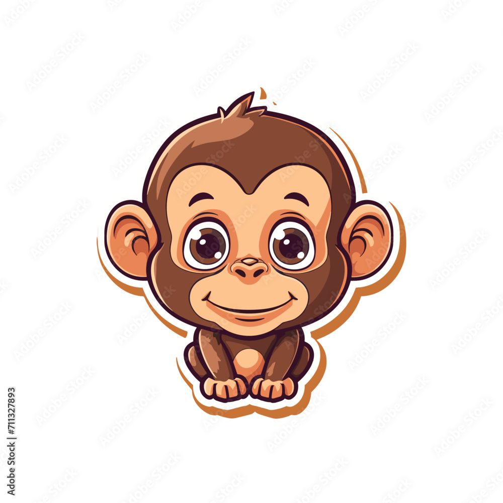 Cute baby monkey sticker vector illustration Cute baby monkey sticker vector illustration