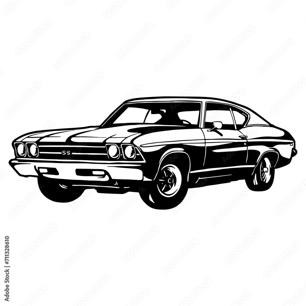 Muscle car - US Car - Classic Car, Stencil, Silhouette, Vector Clip Art for tshirt and emblem