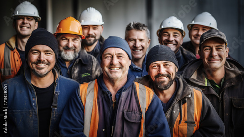 Group portrait of men working in construction site