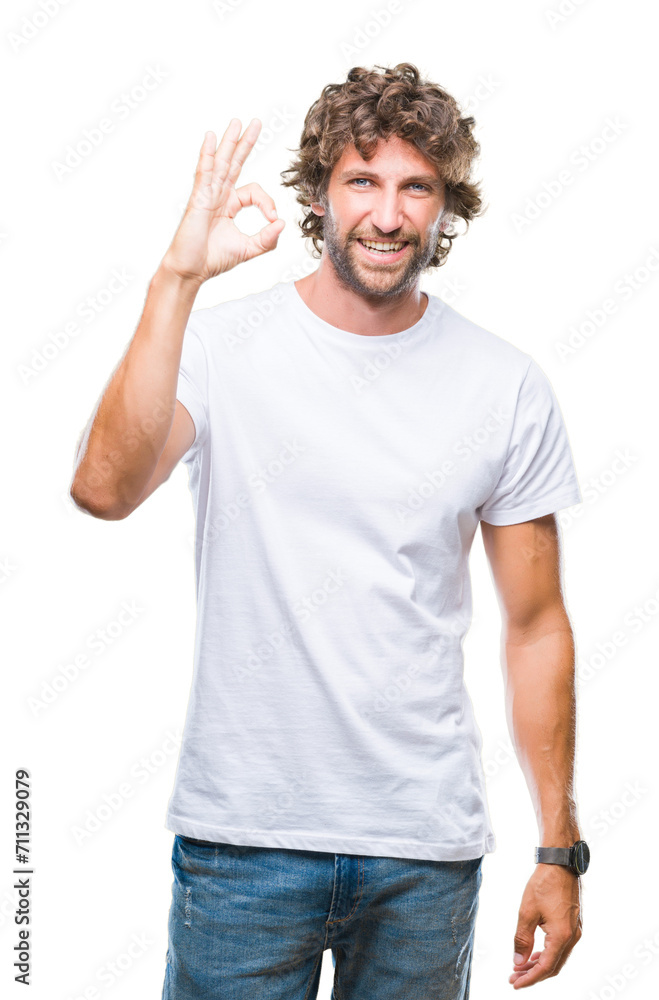 Handsome hispanic model man over isolated background smiling positive doing ok sign with hand and fingers. Successful expression. Handsome hispanic model man over isolated background smiling positive doing ok sign with hand and fingers. Successful expression.
