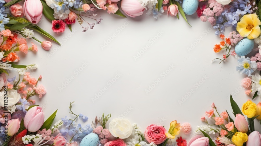 
Border background adorned with blooming spring flowers, adding an elegant and floral touch to Easter-themed graphics
