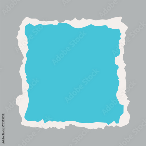 Scrap of a sheet with a white edge, on an isolated background. Square sheet with a torn edge. Design for your design. Square sheet. Element for your design. 
