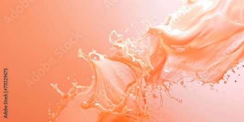 Abstract background in Peach fuzz tones. Pink coloured liquid splashing in air, Space for text. 