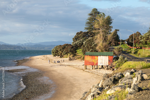 Beach shoreline in Omapere, Northland, New Zealand. photo