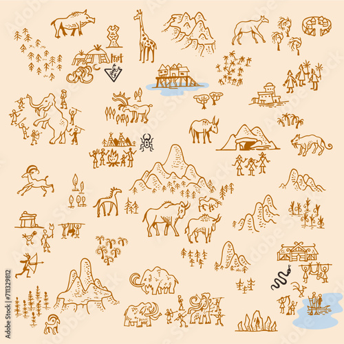Prehistoric Illustration Icons in Simple Hand-Drawn Style photo