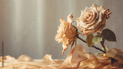 Elegant shots of a faded vintage rose, emphasizing the beauty in its wilting petals and capturing the timeless charm of imperfection photo