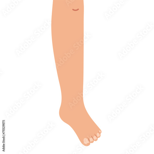 Human left leg isolated on white background in cartoon style. Learning body parts for kids. Front side.Vector illustration
