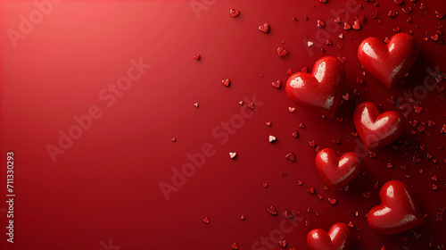 Happy Valentine day background with red heart shaped figures., celebrating Love romance dating February 14, 8 March, Birthday, International Women day, copy space