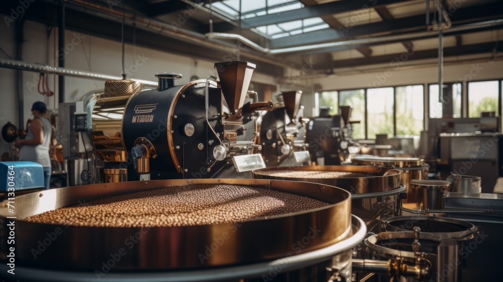 Interior shots of a coffee beans roastery, showcasing the machinery and atmosphere of the production process,
Interior shots of a coffee beans roastery, showcasing the machinery and atmosphere of the production process,
