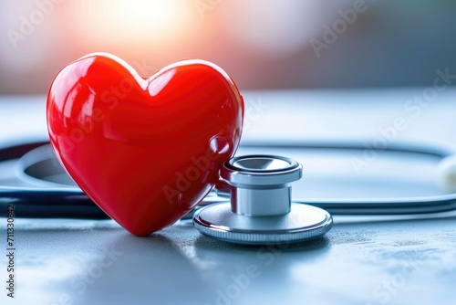 Health insurance and World Heart Health Day with doctor and stethoscope photo