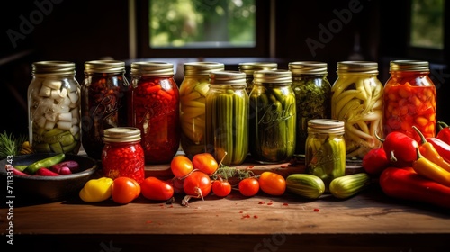  Collage of various fruits and vegetables being prepared for preservation, showcasing the diversity of the canning process,
