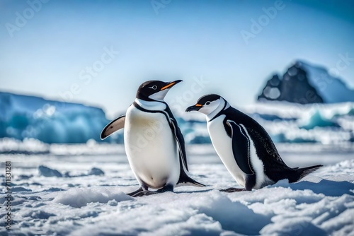 Indulge in the simplicity and purity of Antarctic life with a charming portrayal of a chinstrap penguin on the tranquil beach. © Zaitoon