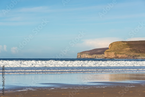 View of Dunnet Beach near Thurso on the north coast of Scotland, UK