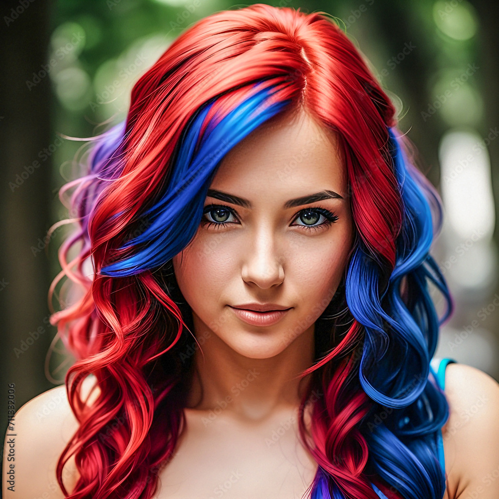 Obraz premium Woman with blue and red hair