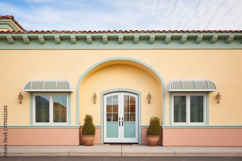 arched windows on a smooth stucco mediterranean house