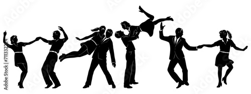 Dancing Couples Silhouettes Set. Swing Dancers. Vector cliparts isolated on white. photo
