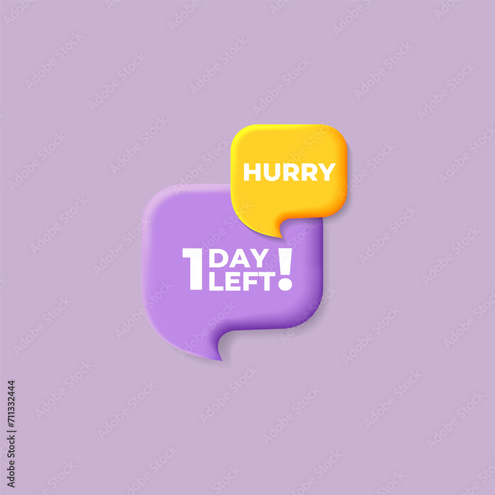 Hurry 1 day left banner sign, chat speech bubble design yellow and purple