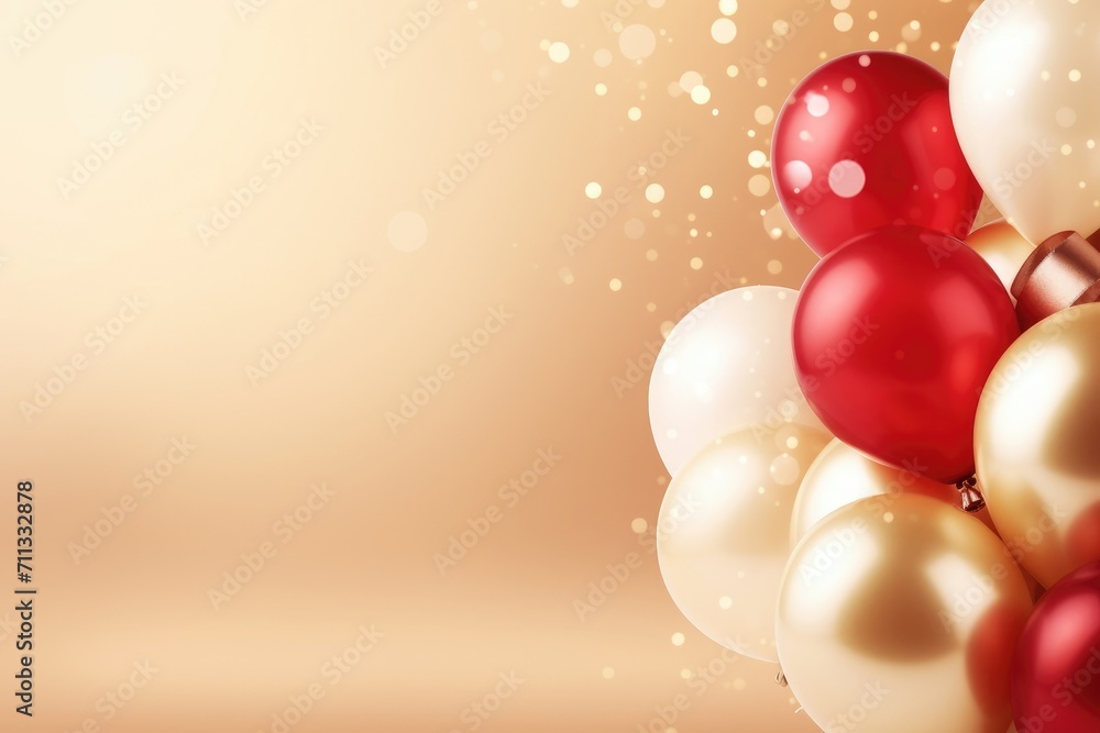 Red and white balloon collection isolated on the beige copyspace background. Helium inflated balloon template for party and celebration.