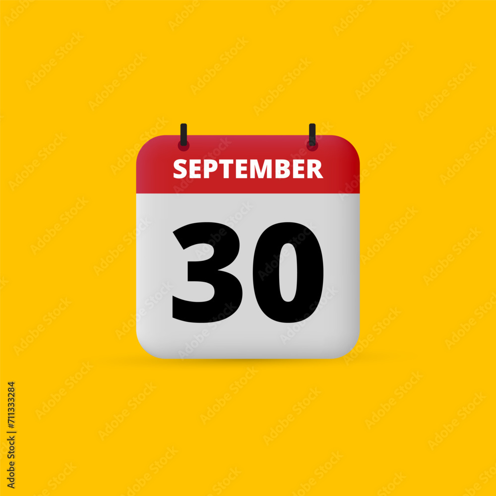 3D calendar date vector. Day of the month icon. Event date, schedule meeting appointment time. Reminder September 30 3D calendar date vector. Day of the month icon. Event date, schedule meeting appointment time. Reminder September 30