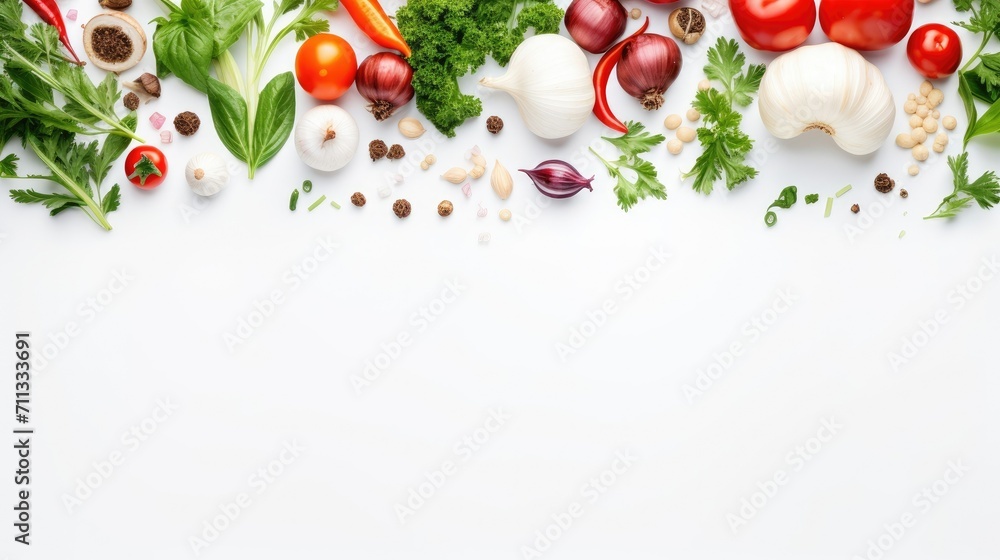 Various of vegetables and herbs isolated on the white background, top view. Various of vegetables and herbs isolated on the white background, top view.