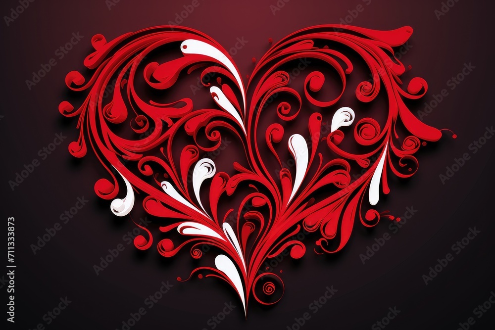 Red and White Swirling Abstract Heart Design
