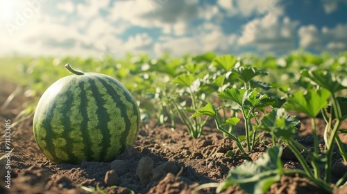 watermelon harvest in field, big ripe watermelon good result from agriculture farm 