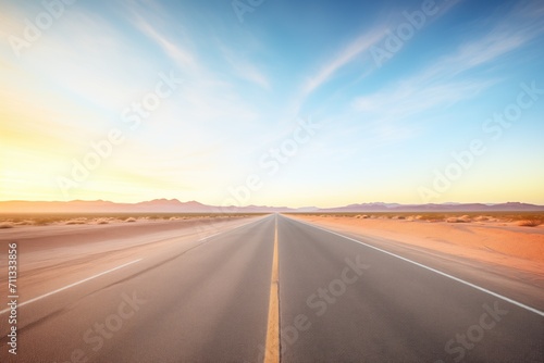 desert highway vanishing into the horizon at sunrise photo