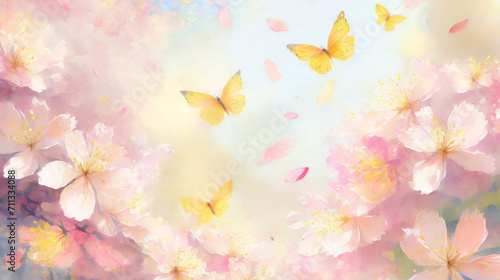 春の花と蝶々,アスペクト比16:9
 photo