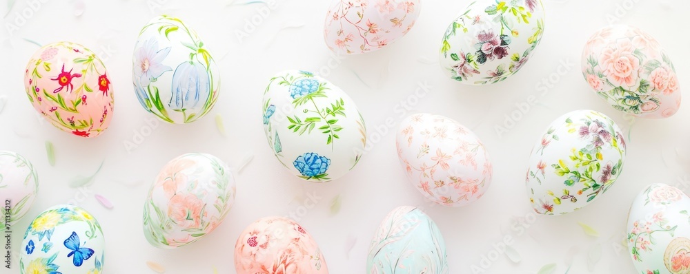 Assortment of pastel Easter eggs with delightful floral painting