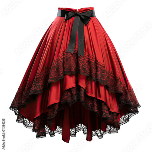 red old vintage skirt, old fashion , isolated on a transparent background. PNG cutout or clipping path. 