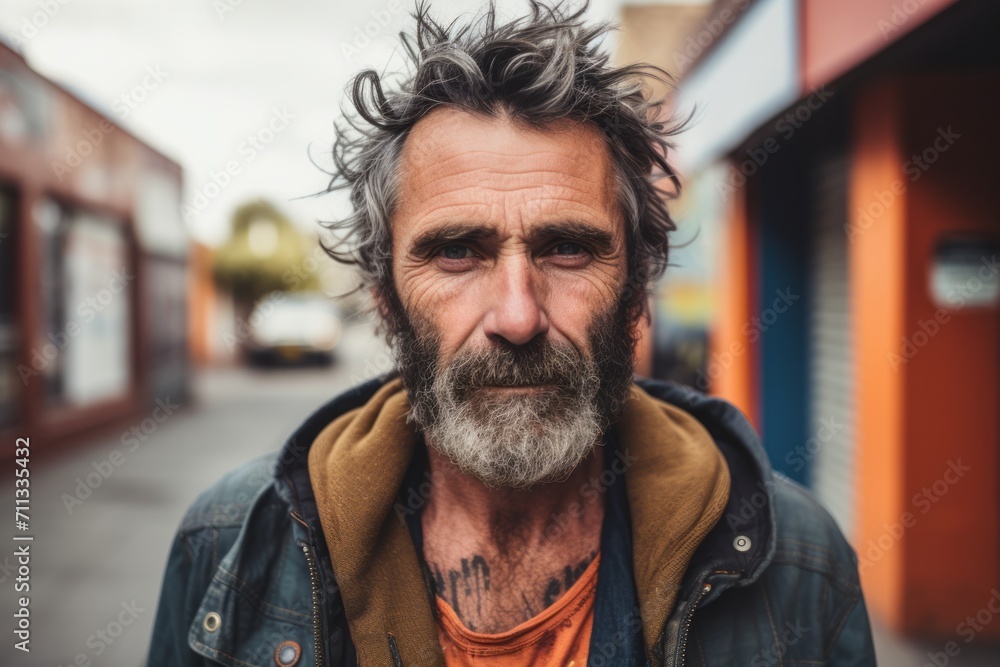 Portrait of an old man with long gray beard and mustache in the city Portrait of an old man with long gray beard and mustache in the city