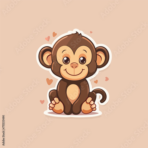 Cute baby monkey sticker vector illustration