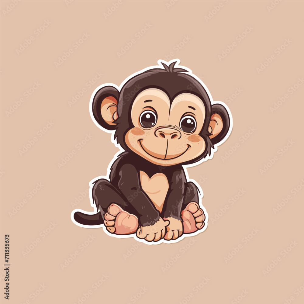 Cute baby monkey sticker vector illustration