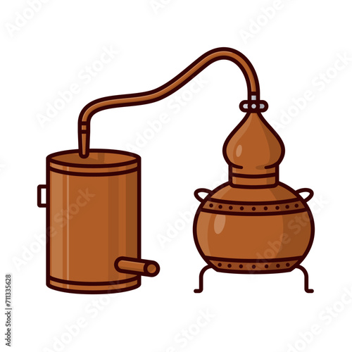 Alembic still isolated vector illustration for Whiskey Day on March 27. Moonshining equipment symbol,