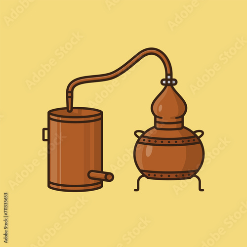 Alembic still vector illustration for Whiskey Day on March 27. Pre-industrial spirit production symbol.