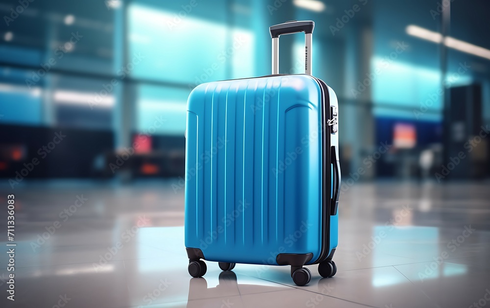Blue suitcase in airport Blue suitcase in airport