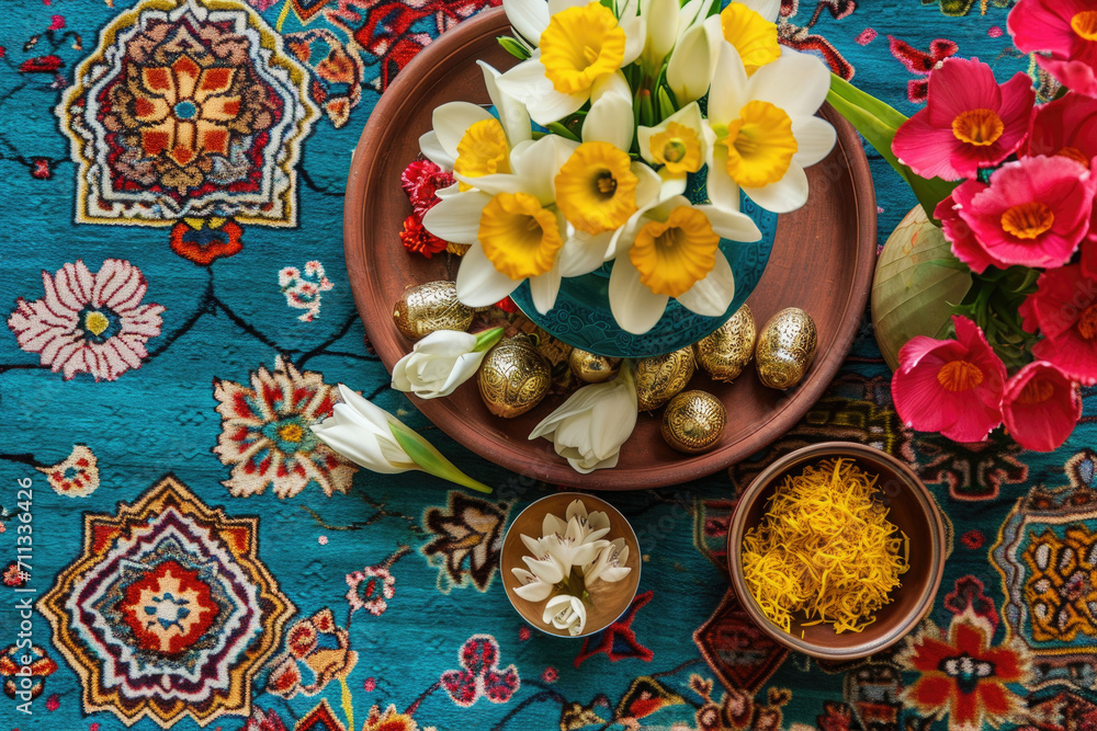 Nowruz Blossoms, Blooming flowers and festive elements symbolizing renewal and hope