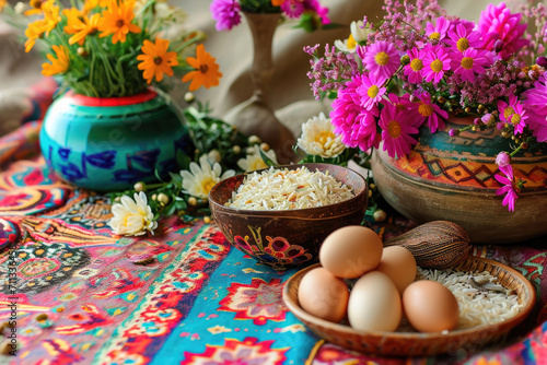 Nowruz Blossoms, Blooming flowers and festive elements symbolizing renewal and hope