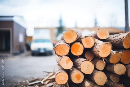 freshly cut logs stacked neatly in a pile