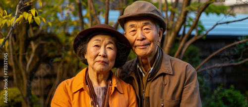 A tender moment as an elderly couple shares a smile, their companionship as warm as the setting sun
