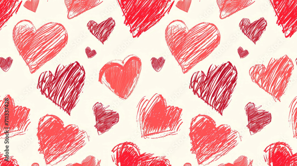 Romantic red love hearts scribbles as seamless pattern for background wallpaper Romantic red love hearts scribbles as seamless pattern for background wallpaper