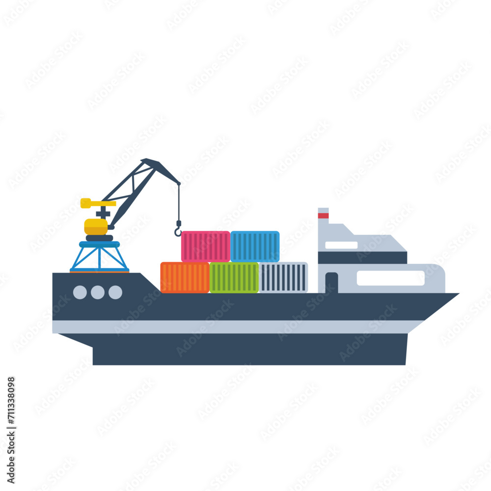 Fototapeta premium cargo ship container flat vector illustration. Container Ship
