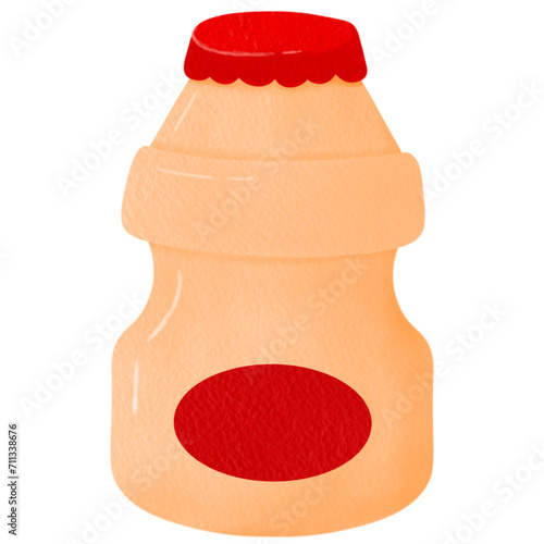 Yogurt Probiotic Drink Bottle in Cute Watercolor Drawing Illustration