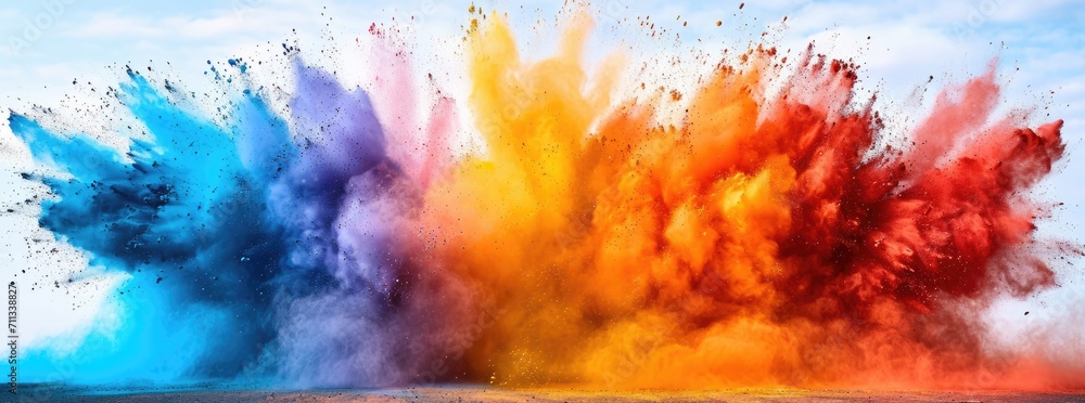 Holi color festival rainbow colours powder explosion isolated on white 