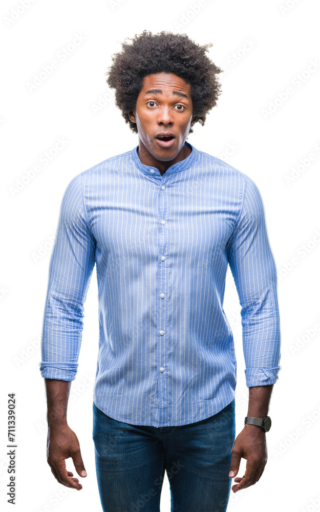 Afro american man over isolated background afraid and shocked with surprise expression, fear and excited face. Afro american man over isolated background afraid and shocked with surprise expression, fear and excited face.